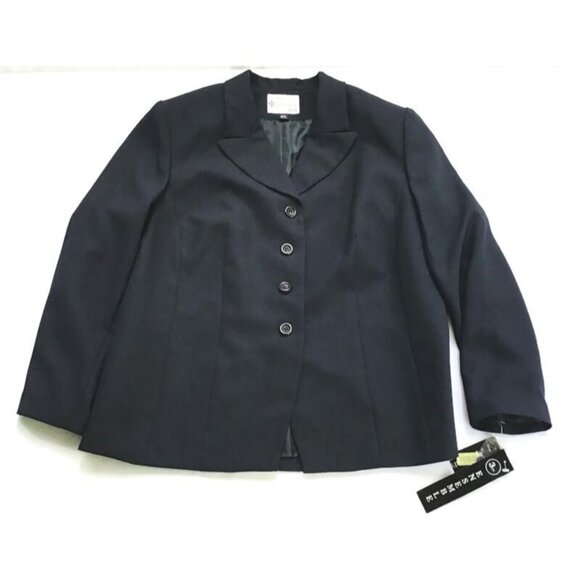 Kasper for Dillards Womens Suit 16W 3 Pc. Jacket Skirt Pants Navy Blue Business - Picture 2 of 16